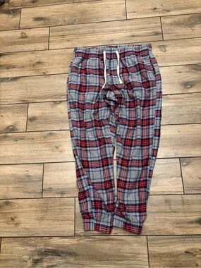 American Eagle AE Lounge Mens Medium 32x28 Grey Red Plaid Flannel Joggers